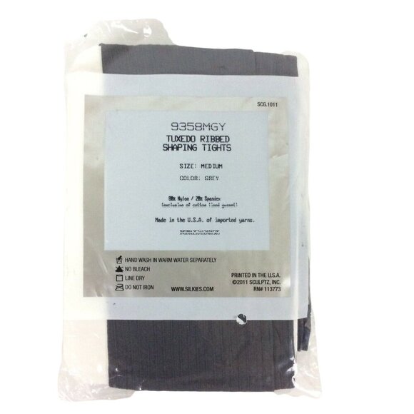 Sculptz By Silkies Tuxedo Ribbed Shaping Tights Medium Gray Nylon Spandex - Picture 2 of 2